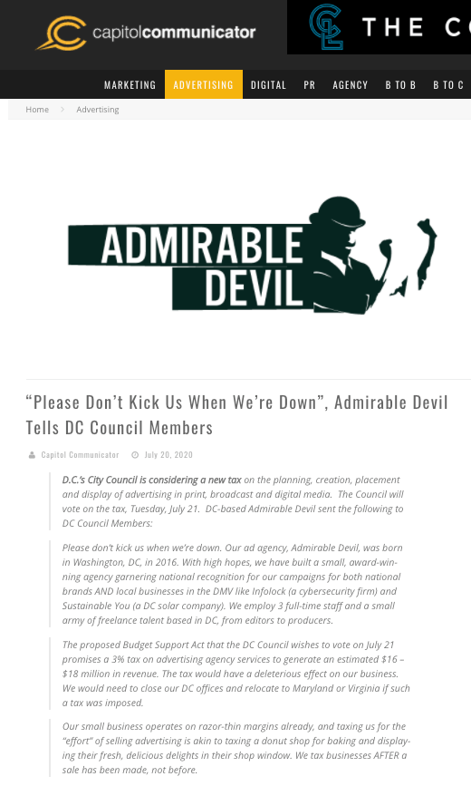 Admirable Devil Letter to DC Council